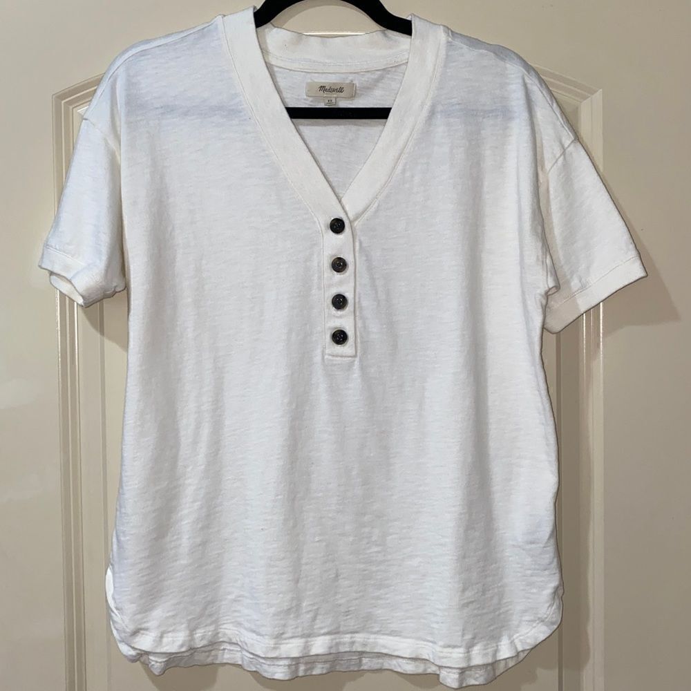 MADEWELL Relaxed Henley T-shirt Bright Ivory Women’s Size XS - Picture 2 of 7